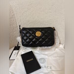 Versace Gold Medusa Head Quilted Leather black gold bag NWT